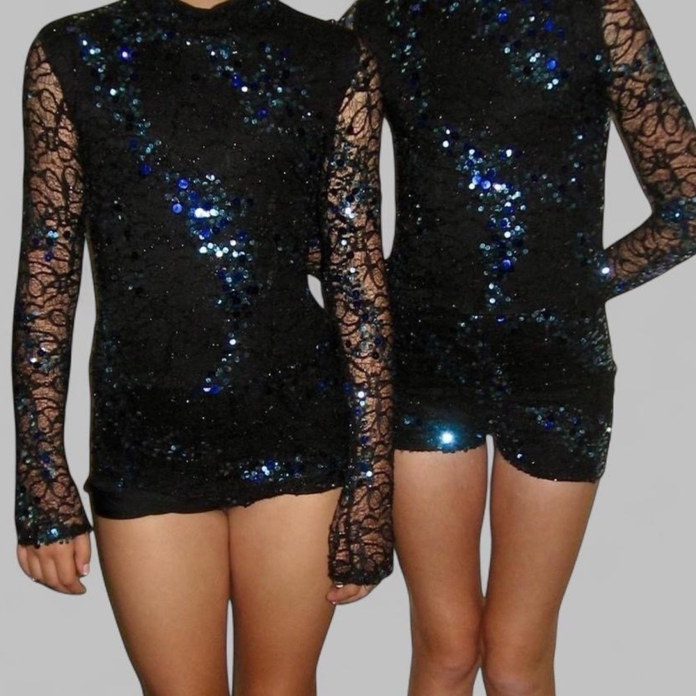 Sequined Dance Costume Blue Black Child 10/12